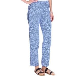 TALBOTS Petites Blue Geometric Print Flowing Straight Leg Trouser Tuxedo Stripe